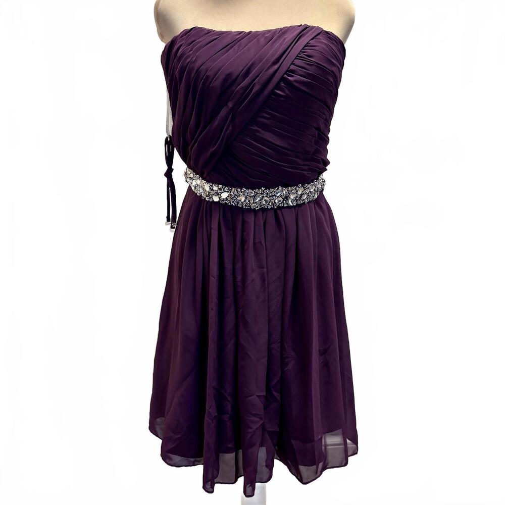 Forever Yours Rhinestone Purple Chiffon Pleated Dress 10